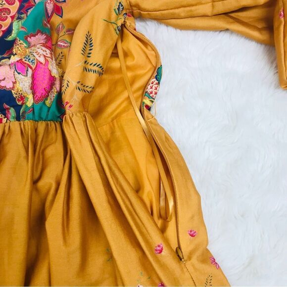 ANTONIO MELANI Emma Long Sleeve Mini Dress Boho Paisley Print Yellow Size 12 New - Picture 8 of 13